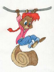  3:4 accessory alex_reynard anthro braided_hair clothed clothing crayon_(artwork) dangling female fur hair hair_accessory hairband mammal rodent sciurid single_braid solo traditional_media_(artwork) tree_squirrel 