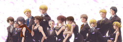  annie_leonhardt armin_arlert bertholt_fubar black_hair blonde_hair brown_hair christa_renz conny_springer eren_jaeger fujiwara_system hanji_zoe irvin_smith jean_kirchstein mike_zakarius petals reiner_braun rivaille sasha_browse shingeki_no_kyojin suit ymir_(shingeki_no_kyojin) 