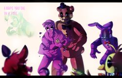  absurd_res animatronic anthro avian axe bear bird canid canine chicken clothing female five_nights_at_freddy&#039;s five_nights_at_freddy&#039;s_2 five_nights_at_freddy&#039;s_3 fox galliform gallus_(genus) glowing glowing_eyes group hat headgear headwear hi_res hook human lagomorph leporid machine male mammal melee_weapon phasianid purple_man_(fnaf) rabbit robot scottgames springtrap_(fnaf) thehobbyhorse top_hat weapon william_afton_(fnaf) withered_bonnie_(fnaf) withered_chica_(fnaf) withered_foxy_(fnaf) withered_freddy_(fnaf) 