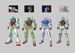  absurdres clenched_hands commentary_request derivative_work energy_gun energy_sword full_body grey_background gundam highres i.takashi mecha mobile_suit_gundam no_humans quality reference_inset robot rx-78-2 screenshot_redraw shield simple_background sword weapon 