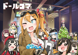  &gt;_&lt; 404_(girls&#039;_frontline) 6+girls :d absurdres anti-rain_(girls&#039;_frontline) armband beret blazer blonde_hair blush breasts brown_eyes brown_hair chibi christmas_ornaments christmas_tree closed_mouth commentary_request crying diamond_(gemstone) drone drooling drunk eyepatch eyewear_on_head fairy_(girls&#039;_frontline) female_commander_(girls&#039;_frontline) g11_(girls&#039;_frontline) g36_(girls&#039;_frontline) g41_(girls&#039;_frontline) girls&#039;_frontline gloves goliath_(girls&#039;_frontline) green_eyes grey_hair griffin_&amp;_kryuger_military_uniform hair_ornament hair_ribbon half_updo hat heterochromia highres hk416_(girls&#039;_frontline) idw_(girls&#039;_frontline) indoors jack_daniel&#039;s jacket junsuina_fujunbutsu kalina_(girls&#039;_frontline) knee_pads large_breasts long_hair looking_at_viewer m16a1_(girls&#039;_frontline) m4_sopmod_ii_(girls&#039;_frontline) m4a1_(girls&#039;_frontline) mask multicolored_hair multiple_girls necktie ntw-20_(girls&#039;_frontline) one_side_up open_mouth orange_eyes pink_hair pun purple_hair red_armband red_eyes ribbon ro635_(girls&#039;_frontline) scar scar_across_eye scar_on_face shaded_face shirt skull_mask smile st_ar-15_(girls&#039;_frontline) star_(symbol) streaked_hair sweatdrop taunt_fairy_(girls&#039;_frontline) training_drone_(girls&#039;_frontline) twintails ump45_(girls&#039;_frontline) ump9_(girls&#039;_frontline) upside-down very_long_hair wa2000_(girls&#039;_frontline) wavy_mouth xd yellow_eyes 