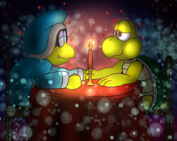  anthro bokeh candle date duo fire furniture hand_holding heart_symbol kamek koopa koopa_troopa magikoopa male male/male mario_bros nintendo romantic romantic_couple scalie sitting table zuggly 