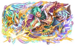  1boy 1other alternate_costume alternate_weapon alternate_wing_color anime_coloring aqua_feathers aqua_wings arm_tattoo armored_boots artist_request belt bird blue_pants boots brown_wings chains character_request coat collared_coat crash_fever dark-skinned_male dark_skin dreamcatcher dual_wielding feathers full_body fur-trimmed_coat fur_trim game_cg glowing_footwear glowing_tattoo gold_chain gradient_feathers green_eyes green_hair green_scarf grey_coat hayato_(crash_fever) holding holding_sword holding_weapon light_particles male_focus muscular muscular_male navel no_mask no_shirt number_print numbered official_alternate_costume official_alternate_weapon official_alternate_wing_color official_art open_mouth outline pants parted_bangs pink_feathers plaid_clothes plaid_scarf print_coat red_outline scarf short_hair sleeveless sleeveless_coat solo_focus square square_print stomach_tattoo sword tachi-e tassel tattoo teeth third-party_source tongue transparent_background weapon white_fur white_wings wings yellow_bird yellow_wings 