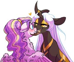  2016 alternate_universe arthropod blush changeling duo equid equine eyeshadow fan_character fangs feathered_wings feathers female female/female feral friendship_is_magic hasbro heart_symbol interspecies kissing lopoddity makeup mammal my_little_pony mythological_creature mythological_equine mythology pandoraverse_(lopoddity) pegasus princess_iridescence_(lopoddity) princess_skyla_(mlp) simple_background story story_in_description teeth unavailable_at_source unusual_anatomy unusual_horn white_background wings yellow_eyes 