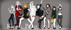  6+girls ;o ;q ^_^ albino alternate_costume animal_print arm_at_side arm_behind_head arm_up arm_warmers arms_up asahina_hiyori aunt_and_niece azami_(kagerou_project) bag black_dress black_eyes black_footwear black_hair black_legwear blonde_hair blue_hair blue_pants blue_scarf blue_shirt blunt_bangs boots bracelet brown_eyes brown_footwear brown_hair casual checkered closed_eyes closed_mouth collared_shirt commentary_request contrapposto copyright_name crossed_ankles denim dress dress_shirt ene_(kagerou_project) eyebrows facial_mark fashion front-tie_top gloves grandmother_and_granddaughter green_eyes green_hair grey_background grey_gloves grey_hair grey_jacket grey_pants grin hair_ornament hair_over_one_eye hairband hairclip hand_on_own_cheek hand_on_own_face hand_on_own_head hat high_heel_boots high_heels highres infinity_symbol jacket jeans jewelry kagerou_project kido_tsubomi kisaragi_momo kozakura_marry kozakura_shion legs_apart leopard_print lineup long_hair long_sleeves looking_at_viewer midriff mother_and_daughter multiple_girls navel no_socks one_eye_closed one_side_up pants pinky_out pomupon_(ayaram) puffy_short_sleeves puffy_sleeves red_dress red_eyes red_footwear red_legwear scarf shirt shoes short_dress short_hair short_sleeves shoulder_bag sleeves_past_elbows sleeves_rolled_up smile sparkle standing stomach sunglasses sweater swept_bangs tateyama_ayano thigh_boots thigh_gap thighhighs tongue tongue_out twintails twirling_hair unworn_eyewear unworn_shoes wavy_hair white_dress white_footwear white_hair white_hat yellow_eyes 