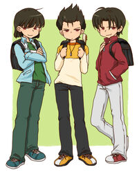  3boys ashita_(liquid_berry_revolution) bag blush brothers character_request furuya_kota furuya_kouta furuya_ouzou furuya_ryuuji furuya_triplets ginga_e_kickoff!! lolicon male male_focus multiple_boys school_bag short_hair siblings simple_background source_request standing triplets 