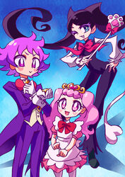  1boy 2girls absurdres aroma_(go!_princess_precure) aroma_(go!_princess_precure)_(human) bow bowtie brother_and_sister commentary_request gloves go!_princess_precure highres miss_siamour miss_siamour_(human) multiple_girls otokamu paw_wand personification pink_hair precure puff_(go!_princess_precure) puff_(go!_princess_precure)_(human) siblings tail 