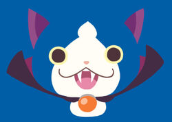  blue_background cape chuno commentary_request fangs feline flat_color gabunyan looking_at_viewer no_humans open_mouth photoshop_(medium) simple_background solo vampire youkai_(youkai_watch) youkai_watch youkai_watch_2 