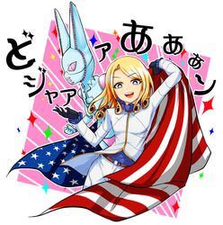  2boys american_flag bad_id bad_pixiv_id blonde_hair commentary_request curly_hair dirty_deeds_done_dirt_cheap funny_valentine gloves jojo_no_kimyou_na_bouken long_hair multiple_boys seta_makoto stand_(jojo) steel_ball_run 