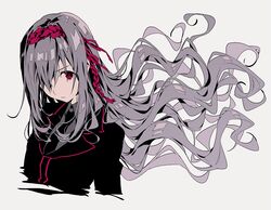  bad_id bad_pixiv_id female grey_hair hairband long_hair looking_at_viewer natsu_natsuna necktie original red_eyes school_uniform simple_background solo white_background 