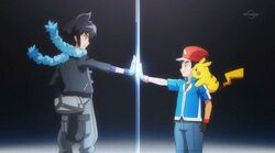  2boys alan_(pokemon) animated animated charizard mega_pokemon multiple_boys pikachu pokemon pokemon_(anime) satoshi_(pokemon) 