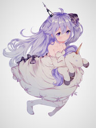  :t azur_lane bad_id bad_pixiv_id bare_shoulders breasts cleavage commentary_request dress elbow_gloves female full_body gloves hair_ribbon highres holding holding_stuffed_toy long_hair pout purple_eyes purple_hair ribbon simple_background solo stuffed_animal stuffed_toy stuffed_unicorn tears thighhighs unicorn_(azur_lane) very_long_hair white_background white_dress white_thighhighs yaekn 