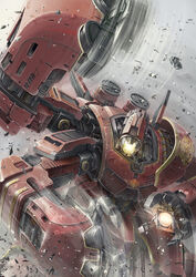  battle car commentary_request crimson_typhoon debris extra_arms glowing glowing_eye highres ishida_baru jaeger_(pacific_rim) mecha military military_vehicle motor_vehicle no_humans one-eyed pacific_rim photoshop_(medium) realistic robot science_fiction super_robot tornado wind 