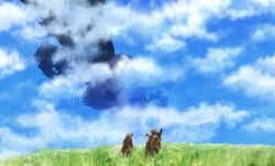  2boys bad_id bad_pixiv_id cloud day field kutta mechonis multiple_boys outdoors reyn_(xenoblade) scenery shulk_(xenoblade) sky xenoblade_chronicles_(series) xenoblade_chronicles_1 