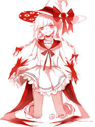  absurdres bad_end boots bow braid commentary_request dress female full_body funamusea gloves grin hair_ribbon hat hat_bow highres kneeling long_hair monochrome oounabara_to_wadanohara rainlirle red_eyes red_gloves red_theme red_thighhighs ribbon sailor_dress sailor_hat simple_background sleeveless smile solo spoilers thighhighs twin_braids twitter_username wadanohara wadanohara_(red_sea) white_background 