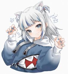  :3 animal_ear_fluff animal_ears blue_eyes blue_hair blue_hoodie blue_nails blunt_bangs blush cat_ears claw_pose closed_mouth commentary cropped_torso female flying_sweatdrops gawr_gura gawr_gura_(1st_costume) grey_hair head_tilt highres hololive hololive_english hood hood_down hoodie kanae_(inorin05kanae) kemonomimi_mode long_hair long_sleeves looking_at_viewer multicolored_hair nail_polish puffy_long_sleeves puffy_sleeves simple_background smile solo streaked_hair two-tone_hair two_side_up upper_body virtual_youtuber 