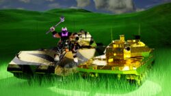  16:9 3d_(artwork) anthro digital_media_(artwork) foxolad gold_(metal) hi_res lichfoxy male maus_(tank) microsoft microsoft_windows papagen solo strv_122_(tank) widescreen windows_xp 