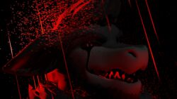  16:9 anthro black_tears black_teeth evil_grin foxolad hi_res lichfoxy male papagen raining red_eyes smile solo teeth widescreen 