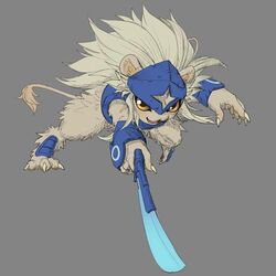  0dder 1:1 anthro armor bandai_namco claws digimon digimon_(species) felid fur headgear helmet hi_res knight lion male mammal mane melee_weapon pantherine smile solo spadamon sword warrior weapon white_body white_fur 