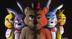  2020 absurd_res animatronic anthro avian beak bear bib bird black_nose bonnie_(fnaf) bow_tie brown_body brown_fur buckteeth chica_(fnaf) chicken dino20bryan eyebrows eyelashes female five_nights_at_freddy&#039;s five_nights_at_freddy&#039;s_2 freddy_(fnaf) fur galliform gallus_(genus) group half-closed_eyes hi_res lagomorph leporid long_ears looking_at_viewer machine male mammal narrowed_eyes phasianid pink_cheeks poster poster_template purple_body purple_fur rabbit red_cheeks robot scottgames smile teeth toy_bonnie_(fnaf) toy_chica_(fnaf) toy_freddy_(fnaf) white_inner_ear yellow_body 