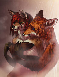  anthro arm_around_partner bathing blue_eyes canid canine canis claws digital_media_(artwork) duo faux_(randerwolf) female fog fox fur green_eyes hair hi_res hug katanimate male male/female mammal open_mouth orange_body orange_fur red_hair rux_(character) showering teeth watermark wet wet_body wet_fur wet_hair whiskers 