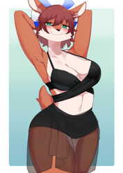  2021 absurd_res anthro ball beach_ball big_breasts black_nose blush breasts brown_body brown_fur brown_hair chika_(denyfake) cleavage clothed clothing deer denyfake digital_media_(artwork) female female_anthro fur green_eyes hair half-closed_eyes hands_behind_head hi_res holding_object inflatable kemono looking_at_viewer mammal multicolored_body multicolored_fur narrowed_eyes navel portrait short_hair smile smiling_at_viewer solo swimwear tail three-quarter_portrait translucent translucent_clothing two_tone_body two_tone_fur white_body white_fur 