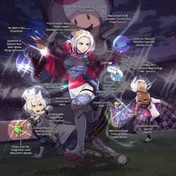  3girls alternate_costume alternate_hairstyle animal_ears armor ass ball black_legwear blonde_hair blush breastplate breasts cape cat_ears chest_jewel collarbone doseisan edelgard_von_hresvelg english_text fire_emblem fire_emblem:_three_houses fire_emblem_warriors:_three_hopes hair_ornament hair_ribbon highres jacket jewelry kaze_no_klonoa kirby kirby_(series) kirby_and_the_forgotten_land live_a_live long_hair mario_(series) mario_strikers mario_strikers:_battle_league matt_(wii) metroid metroid_dread mii_(nintendo) mio_(xenoblade) mother_(game) mouthful_mode multiple_girls nintendo_switch_sports no_man&#039;s_sky official_alternate_costume open_mouth pantyhose playing_sports portal_(series) purple_eyes red_cape red_toad_(mario) ribbon ring samus_aran short_hair shorts simple_background skirt small_breasts smile soccer soccer_ball soccer_uniform splatoon_(series) splatoon_3 sportswear stup-jam taiko_no_tatsujin tank_top toad_(mario) white_hair white_jacket white_skirt white_tank_top xenoblade_chronicles_(series) xenoblade_chronicles_3 yellow_eyes zero_suit 