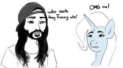  backwards_baseball_cap backwards_hat baseball_cap beard black_hair blue_body blue_fur charlie_white clothed clothing cr1tikal dialogue digital_drawing_(artwork) digital_media_(artwork) doomer_(meme) doomer_boy doomer_girl duo english_text equid equine eyebrows facial_hair female feral friendship_is_magic fur general_proton hair hasbro hat headgear headwear horn horse human long_hair male mammal mane meme my_little_pony mythological_creature mythological_equine mythology nude penguinz0 pony shirt simple_background text thick_eyebrows topwear trixie_(mlp) unicorn white_clothing white_mane white_shirt white_topwear wojak 