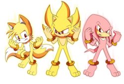  3_toes absurd_res alpha_channel anklet anthro aura barefoot bracelet domestic_maid feet group hi_res jewelry knuckles_the_echidna male nude ring_(sonic) sega sonic_the_hedgehog sonic_the_hedgehog_(series) super_form super_knuckles super_sonic super_tails surprised_expression tails toes trio 