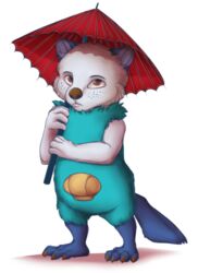  2016 4_toes 5_fingers alpha_channel ambiguous_gender anthro blue_body blue_fur brown_eyes brown_nose claws feet fingers freckles frown fur generation_5_pokemon holding_object holding_umbrella looking_at_viewer lurry mammal mustelid nintendo oil-paper_umbrella oshawott pokemon pokemon_(species) shaded shell simple_background soft_shading solo toe_claws toes transparent_background umbrella white_body white_fur 