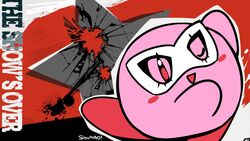  ;d all-out_attack amamiya_ren commentary copy_ability english_commentary english_text highres kirby kirby_(series) lyn_(shunao) mask no_humans one_eye_closed open_mouth parody persona persona_5 pose protected_link red_eyes smile solo star_(symbol) super_smash_bros. 