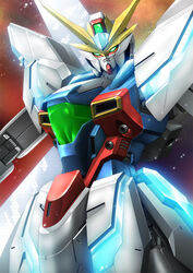  commentary_request embers glowing glowing_eyes gundam gundam_build_fighters gundam_x_maoh mecha nebula no_humans photoshop_(medium) robot star_(symbol) zb_(dawn-blue) 