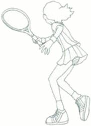  concept_art digimon digimon_adventure_02 lowres monochrome official_art panties pantyshot striped_panties takenouchi_sora tennis tennis_racket tennis_shoes tennis_uniform underwear upskirt 