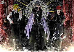  alternate_costume blonde_hair flower gothic gothic_fashion grey_hair hypnosis_mic izanami_hifumi jewelry jinguuji_jakurai kannonzaka_doppo long_hair multicolored_hair multiple_boys red_hair rose visual_kei 