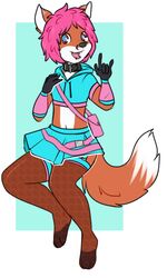  2017 3:5 anthro arm_warmers armwear bottomwear canid canine clothed clothing collar femboy fox garter_straps jaxfenrir legwear male mammal simple_background skirt solo stockings turtlepaws 