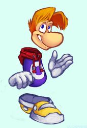  blue_eyes clothing digital_media_(artwork) floating_hands floating_head footwear gloves hair handwear hoodie humanoid legwear looking_at_viewer male not_furry orange_hair rayman rayman_(series) raypeople_(rayman) salavante salshepherd simple_background smile solo standing teeth topwear ubisoft 