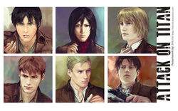  armin_arlert brilcrist eren_jaeger erwin_smith jean_kirchstein mikasa_ackerman realistic rivaille shingeki_no_kyojin watermark 