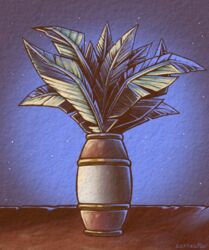  blue_glow colored digital_drawing_(artwork) digital_media_(artwork) fern floor glowing gold_trim hi_res highlights_(coloring) leaf light moonlight night night_light plant plant_pot potted_plant shaded simple_background sky softailfox star starry_sky texture textured_background zero_pictured 