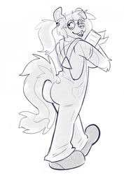  anthro border_collie buckteeth canid canine canis clothing collie domestic_dog dork eliza_edington eyewear female glasses harlem herding_dog hi_res mammal nerd overalls pastoral_dog school sheepdog solo tail teeth twintails 