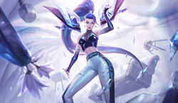  alternate_costume aqua_hair bare_shoulders belt bench black_gloves black_pants blue_gemstone bracelet breasts bustier chair chenbo closed_mouth crop_top detached_sleeves detached_wings earrings english_commentary eyeshadow female fingerless_gloves floating_hair gem gloves hair_ornament hand_up highres idol jewelry k/da_(league_of_legends) k/da_all_out_kai&#039;sa kai&#039;sa lamp league_of_legends lipstick long_hair looking_at_viewer makeup medium_breasts multicolored_hair multiple_belts navel official_alternate_costume official_art pants ponytail purple_eyes purple_hair red_lips single_glove smile solo standing two-tone_hair two-tone_pants very_long_hair white_pants wings 