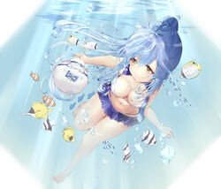  absurdres alternate_hairstyle barefoot bikini bikini_skirt blue_bikini blue_hair breasts brown_eyes butterflyfish closed_mouth collared_bikini commentary creature female fish freediving highres hololive kibodo_(kibo_dodesu) large_breasts long_hair multi-strapped_bikini_bottom navel o-ring o-ring_bikini o-ring_top parted_hair pointy_ears ponytail sidelocks smile solo_focus swimming swimsuit tropical_fish underwater very_long_hair virtual_youtuber wing_collar yukihana_lamy yukimin_(yukihana_lamy) 