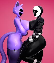  2024 3d_(artwork) absurd_res animal_humanoid animatronic ass big_breasts big_butt black_body black_sclera blender_(artwork) breast_squish breasts breasts_frottage cat_humanoid catnap_(nightbotgrey) catnap_(poppy_playtime) curvy_figure digital_media_(artwork) doll duo felid felid_humanoid feline feline_humanoid female female/female five_nights_at_freddy&#039;s five_nights_at_freddy&#039;s_4 hi_res humanoid iris machine mammal mammal_humanoid markings mob_entertainment mtf_crossgender nightmarionne_(fnaf) nightmarionne_(nightbotgrey) patchwork_creature poppy_playtime pupils purple_body purple_tail robot rule_63 scottgames smile smiling_critters soeright squish stitch_(sewing) striped_markings stripes tail thick_thighs white_eyes 