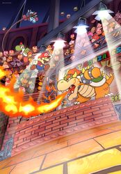  anthro audience battle being_watched blooper bob-omb boo_(mario) bowser breath_powers chain_chomp clothing doogan elemental_creature elemental_manipulation female fire fire_breathing fire_manipulation flora_fauna footwear ghost gloves goomba group hammer_bro handwear hi_res human iron_cleft jolene_(paper_mario) koopa koopa_troopa lakitu long_tongue looking_at_another luigi magikoopa male mammal maribou mario mario_bros nintendo open_mouth paper_mario paper_mario:_the_thousand_year_door piranha_plant plant pokey_(mario) scalie spiny spirit toad_(mario) tongue yoshi 