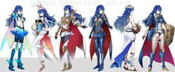  ameno_(a_meno0) animal_ears armor ass black_leotard blue_eyes blue_hair brand_of_the_exalt commentary dress fake_animal_ears fire_emblem fire_emblem_awakening fire_emblem_heroes flower gloves hair_between_eyes hair_flower hair_ornament highres leotard long_hair lucina_(brave_princess)_(fire_emblem) lucina_(brave_princess)_(resplendent)_(fire_emblem) lucina_(fate&#039;s_resolve)_(fire_emblem) lucina_(fire_emblem) lucina_(glorious_archer)_(fire_emblem) lucina_(resplendent)_(fire_emblem) lucina_(spring)_(fire_emblem) lucina_(valentine)_(fire_emblem) official_alternate_costume pantyhose playboy_bunny rabbit_ears rabbit_tail shoulder_armor sleeveless sleeveless_dress smile symbol_in_eye tail thighs tiara white_dress white_pantyhose 