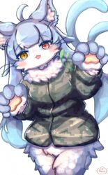  ambiguous_gender anthro cat_toy clothed clothing domestic_cat felid feline felis heterochromia hi_res japan_air_self-defense_force kemono male_(lore) mammal omaneko_(jasdf) paws solo yawaoru 