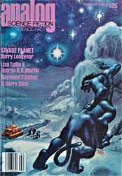  1988 alien ambiguous_gender analog_science_fiction barcode cover george_r._r._martin group hexapod hi_res human ice kelly_freas magazine_cover mammal tail taur traditional_media_(artwork) 