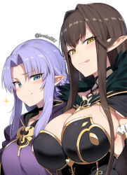  :3 ai-generated blue_eyes breasts brown_hair fate/grand_order fate_(series) looking_at_viewer lowball01 medea_(fate) pointy_ears semiramis_(fate) tongue tongue_out yellow_eyes 