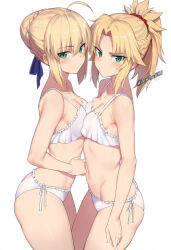  ai-generated artoria_pendragon_(fate) bare_shoulders blonde_hair breasts fate/grand_order fate_(series) looking_at_viewer lowball01 mordred_(fate) mordred_(fate/apocrypha) navel saber_(fate) small_breasts underwear 