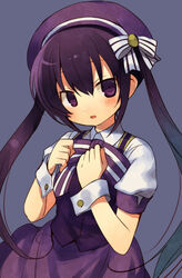  commentary_request dress female gochuumon_wa_usagi_desu_ka? hat ju-zika long_hair purple_eyes purple_hair solo tedeza_rize twintails wrist_cuffs 