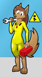  2011 3_toes anthro barefoot black_nose bowman&#039;s_wolf brown_body brown_fur brown_hair canid canine canis clothed clothing digitigrade feet female flat_chested florence_ambrose freefall_(webcomic) fur hair mammal red_wolf solo tempestryder toes tools wolf wrench 